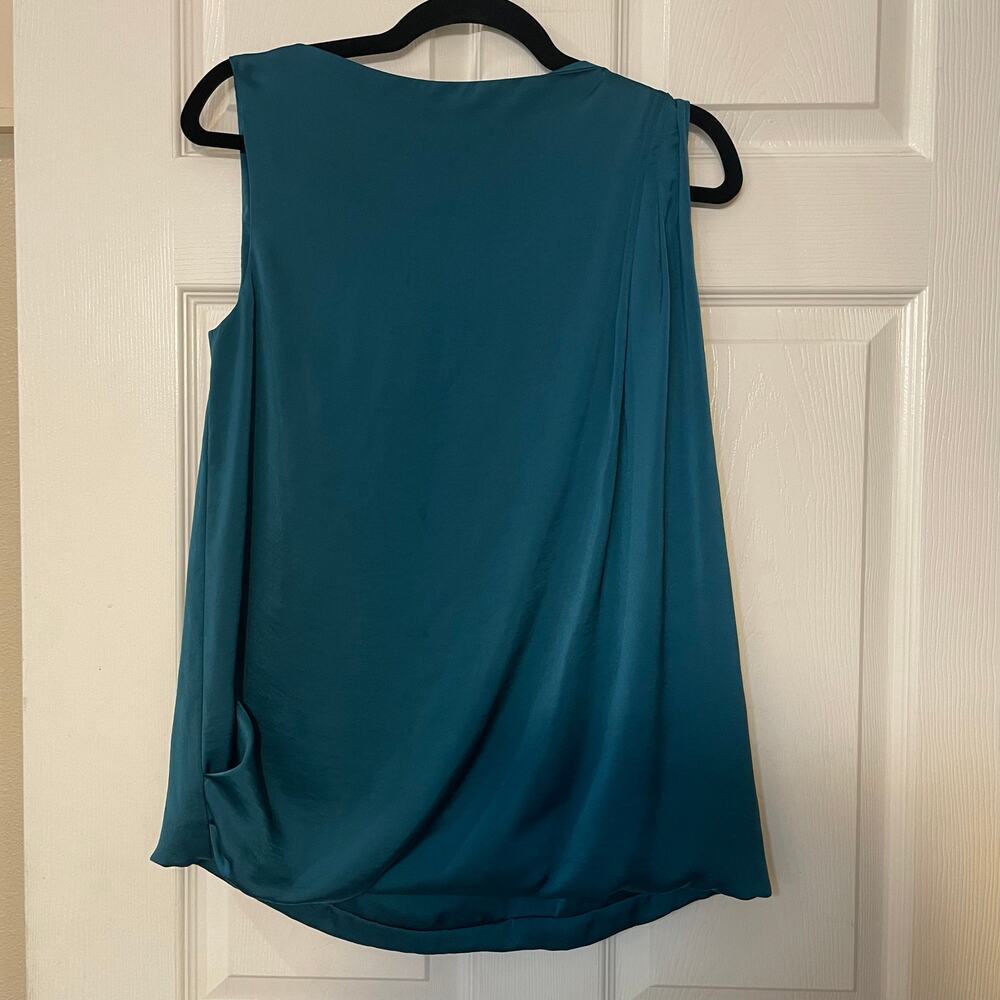 Vince Sleeveless Blouse Size 8 front asymmetrical drape deep jeweled teal color